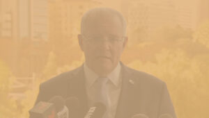 Silhouette of Scott Morrison assures Australia that all possible aid will be given to New Zealand